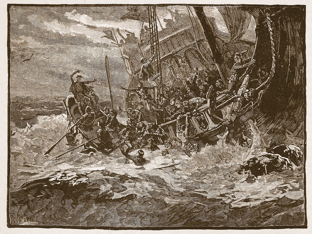 Vilmos herceg hajótörése, a Cassells Illustrated History of England illusztrációja (szépia fotó) alkotó: English School