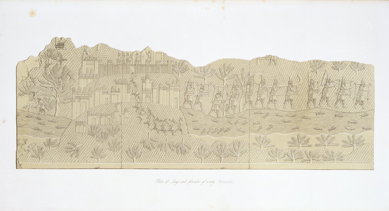 Egy város ostroma és kifosztása, Koujunjik, 40-es tábla Ninivéből és maradványai, Austen Henry Layard (1817-94) 1849-ben alkotó: English School