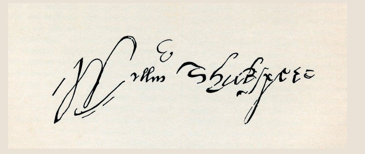 William Shakespeare aláírása, a William Shakespeare műveiből, 1896-ban megjelent (metszet) alkotó: English School