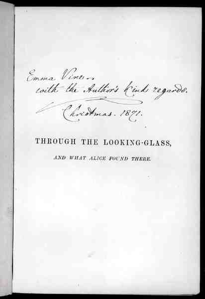 Lewis Carroll (1833-98) „Alice Through the Looking Glass” című művének aláírt oldala, 1871 (litho) alkotó: English School