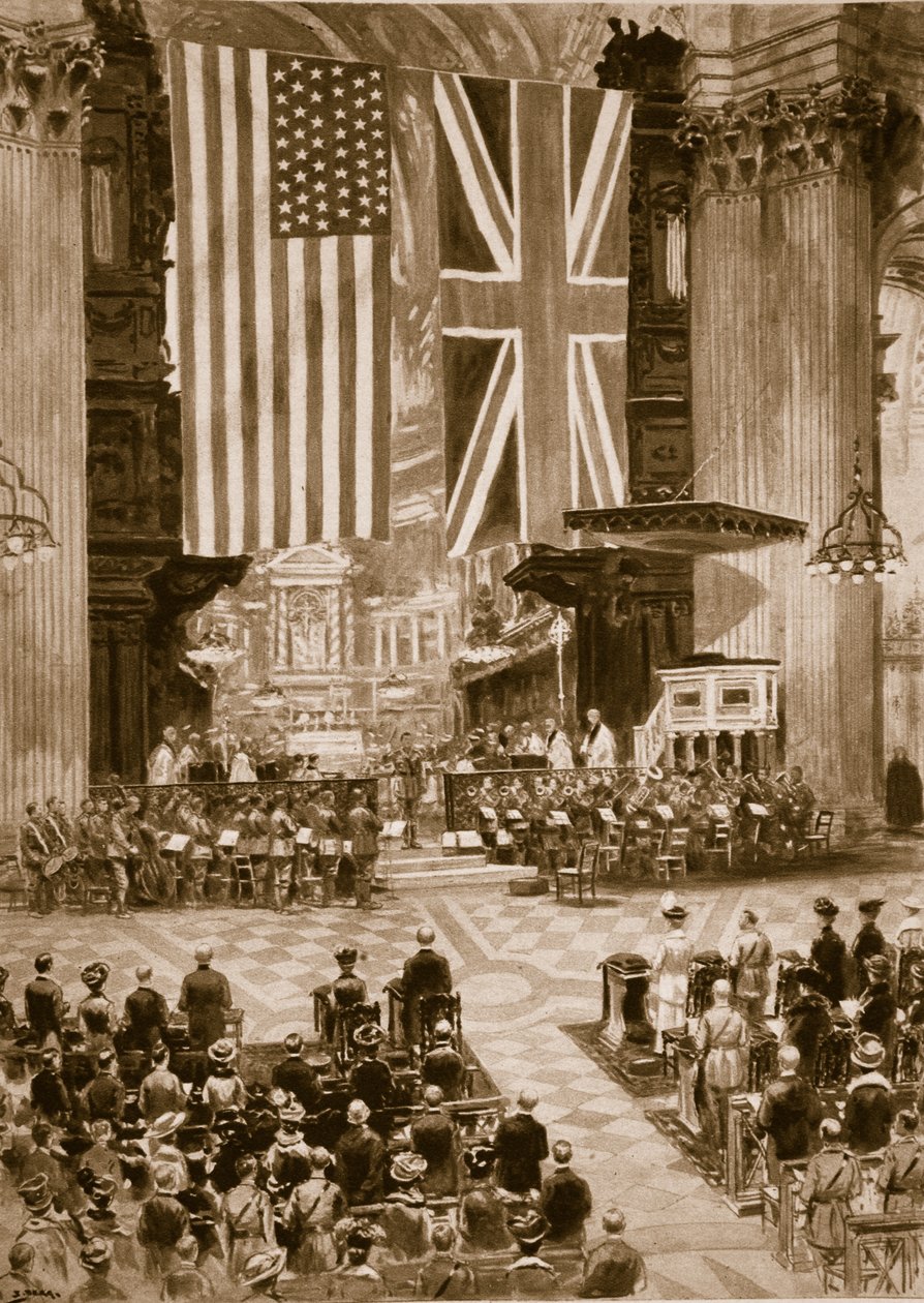 Az amerikai himnusz éneklése a St. Pauls Cathedralban, 1917. április 20., 1914-1919 alkotó: English School