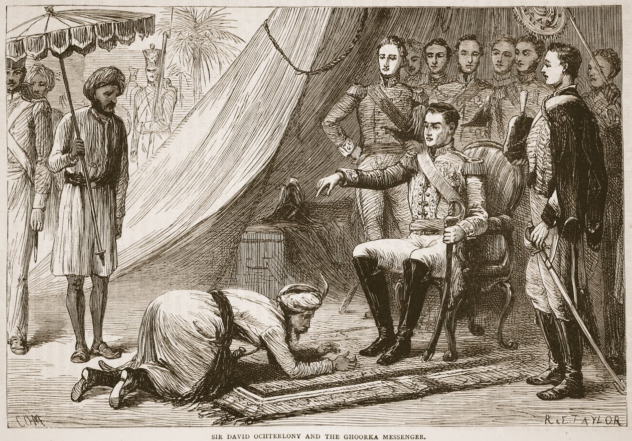 Sir David Ochterlony és a Ghurka hírnöke, illusztráció Cassell India illusztrált történelméből, James Grant, pub. 1879 alkotó: English School