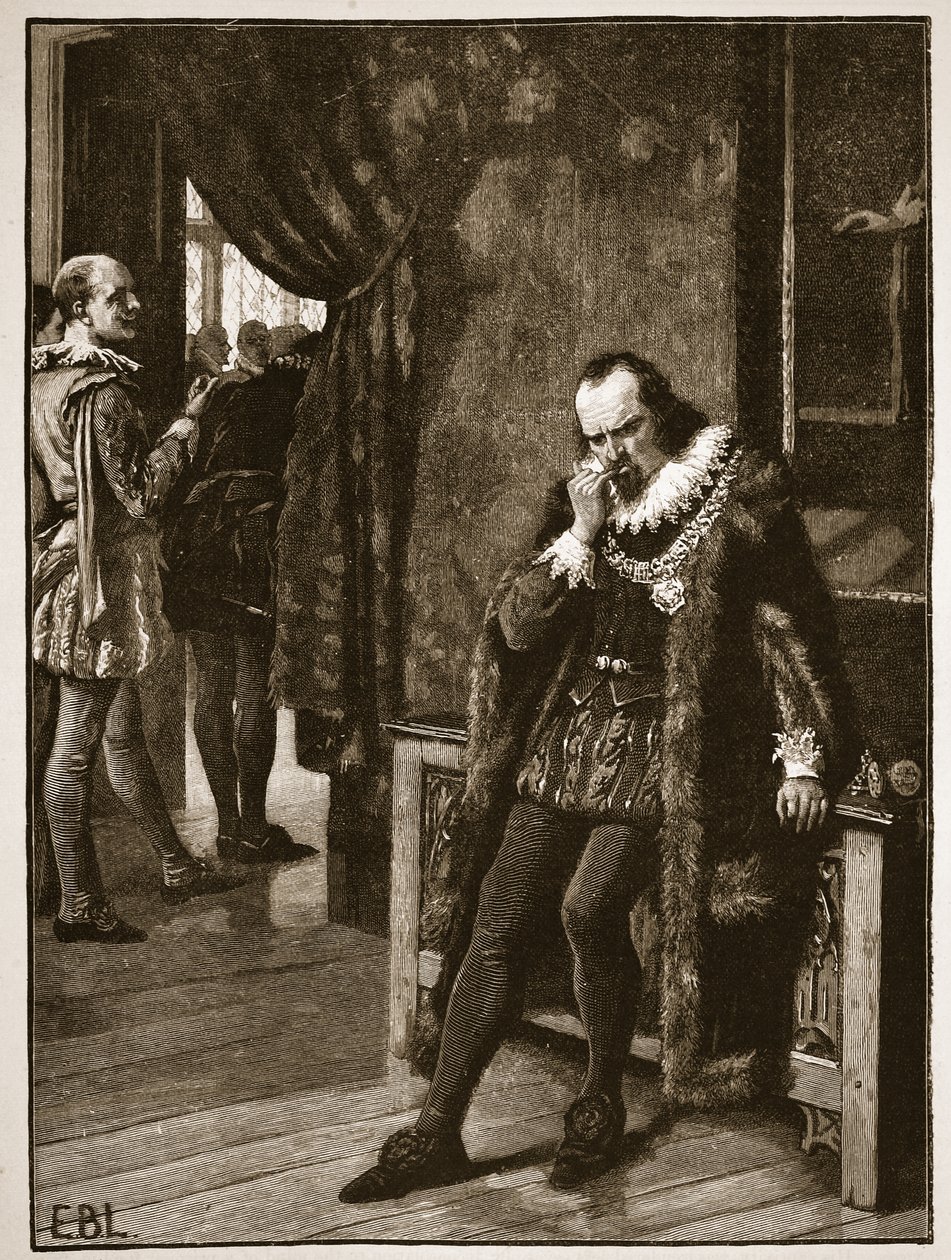 Sir Francis Bacon Buckingham közönségét várja, a Cassells Illustrated History of England illusztrációja (szépia fotó) alkotó: English School