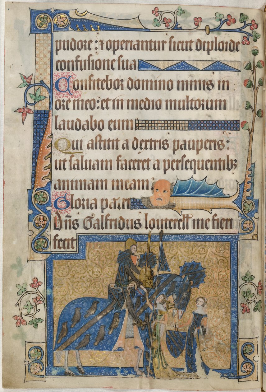 Sir Geoffrey Luttrell lóháton a Luttrell Zsoltárból, 1325-35 körül (vellum) alkotó: English School