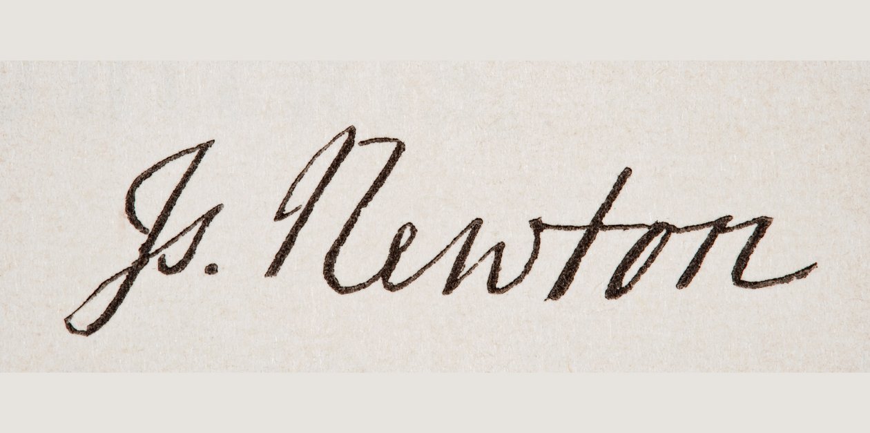 Sir Isaac Newton aláírása, William Aubrey „Anglia nemzeti és hazai története” című könyvéből, London, 1890 körül (litho) alkotó: English School