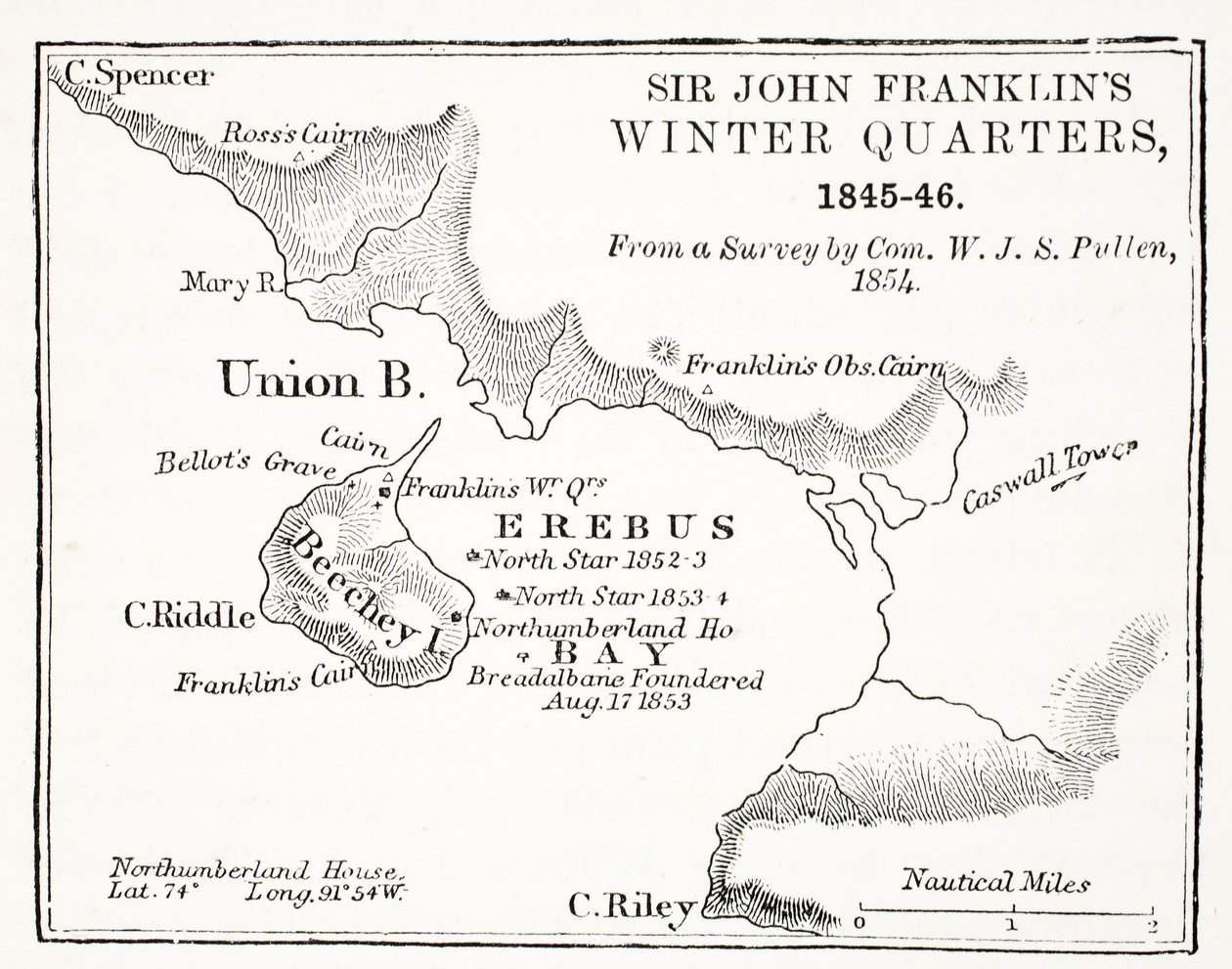 Sir John Franklins Winter Quarters, 1845-1846 a Com. felméréséből. W.J.S. Pullen 1854, pub. 1854 alkotó: English School