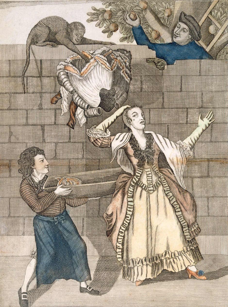 Slight of Hand by a Monkey or the Ladys Head Unloaded, Grimm eredeti rajzából, a Carington Bowles, London, pub számára nyomtatva. 1778 alkotó: English School