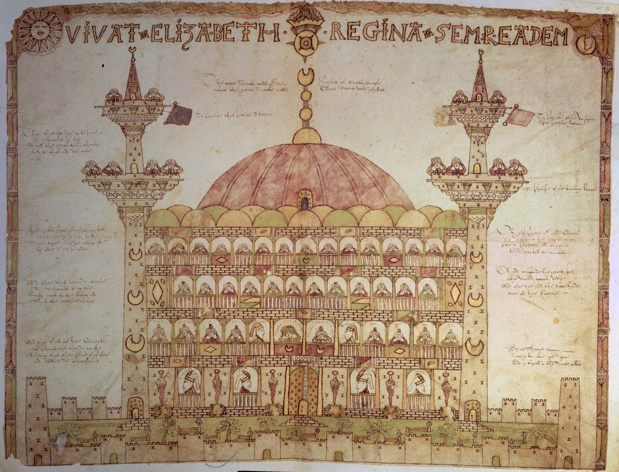 Sloane 5234 fol.91v-92 Haghia Sophia, Konstantinápoly ábrázolása, Thomas Morgan versével (vellum) alkotó: English School