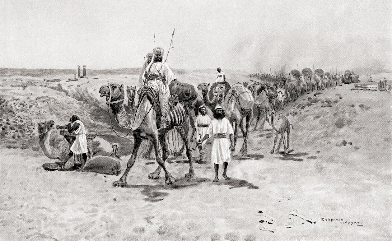Salamon ajándékokat küld I. Hirámnak, Tírusz föníciai királyának Hutchinson A nemzetek története című művéből, 1915. alkotó: English School