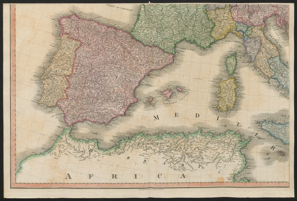 Spanyolország és Portugália Európából, leírva a terület összes változását, valamint azok eltéréseit számos birodalma és állama határvonalaiban, beleegyeztek és megerősítették az 1815. november 20-án kötött, 1816-ban kiadott végleges párizsi szerződést (col alkotó: English School