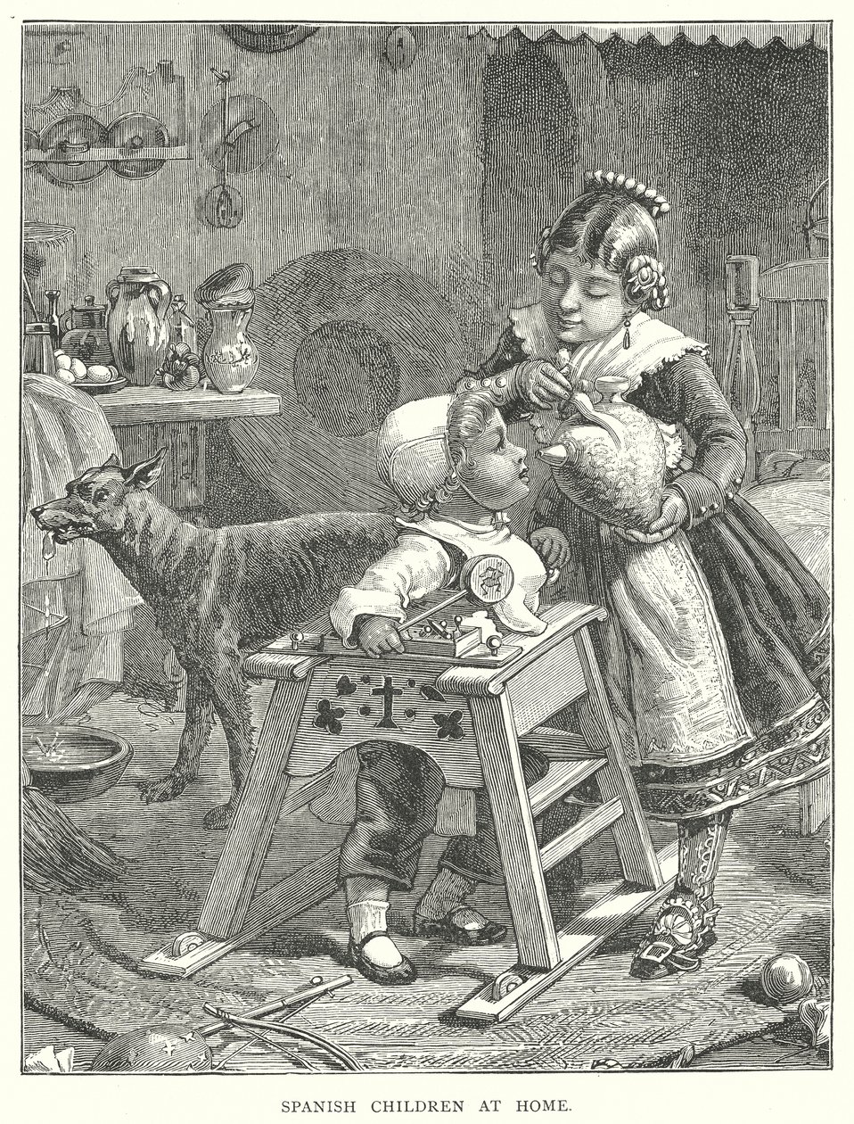 Spanyol gyerekek otthon (metszet) alkotó: English School
