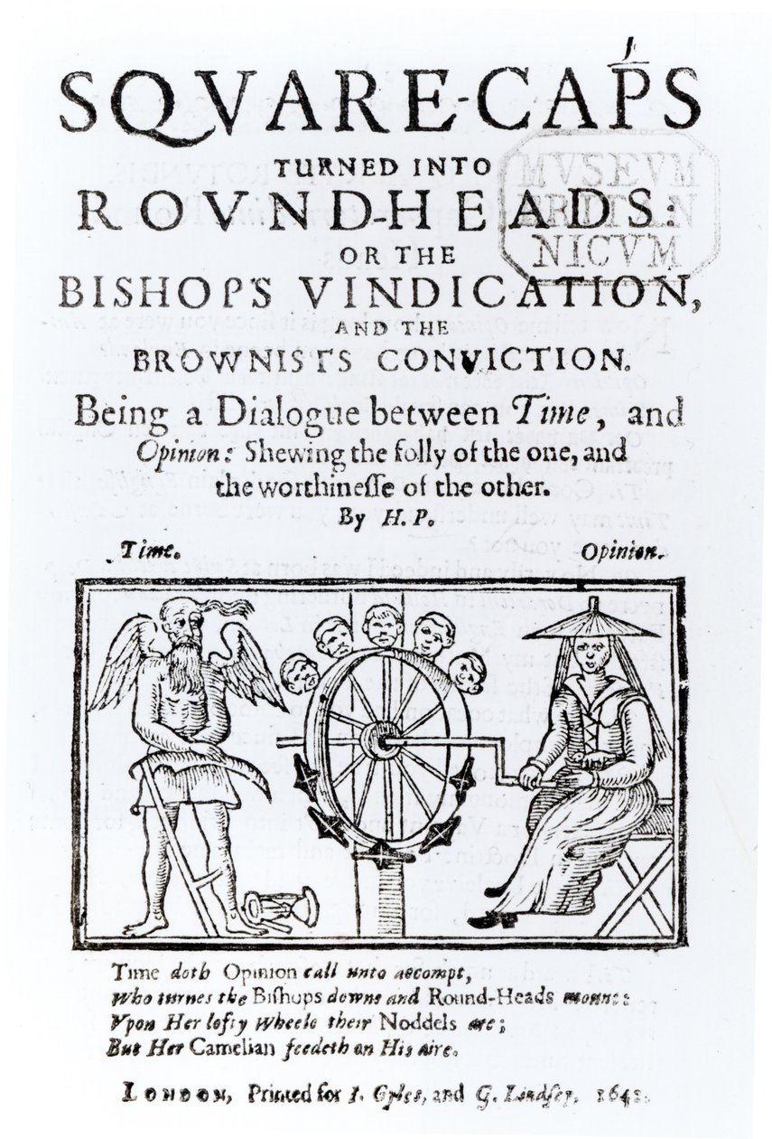 A négyszögletes sapkák kerek fejekké változtak, 1642 alkotó: English School