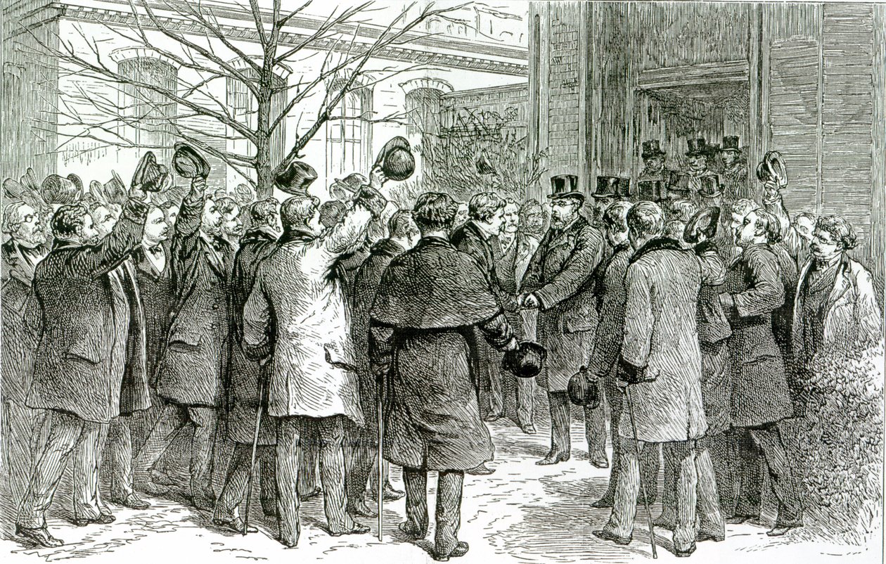 Sr. Robert Koch (1843-1910) elhagyja a Királyi Kórházat, ahol az angol beteget kezelik, a The Graphic-ból, 1890. december 6. alkotó: English School