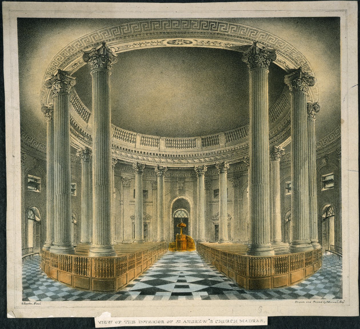Szent András-templom, Madras, 1825 körül (színes litó) alkotó: English School