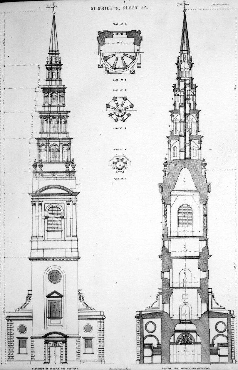 St. Brides, Fleet Street, Elevation of the West End, 19. század alkotó: English School