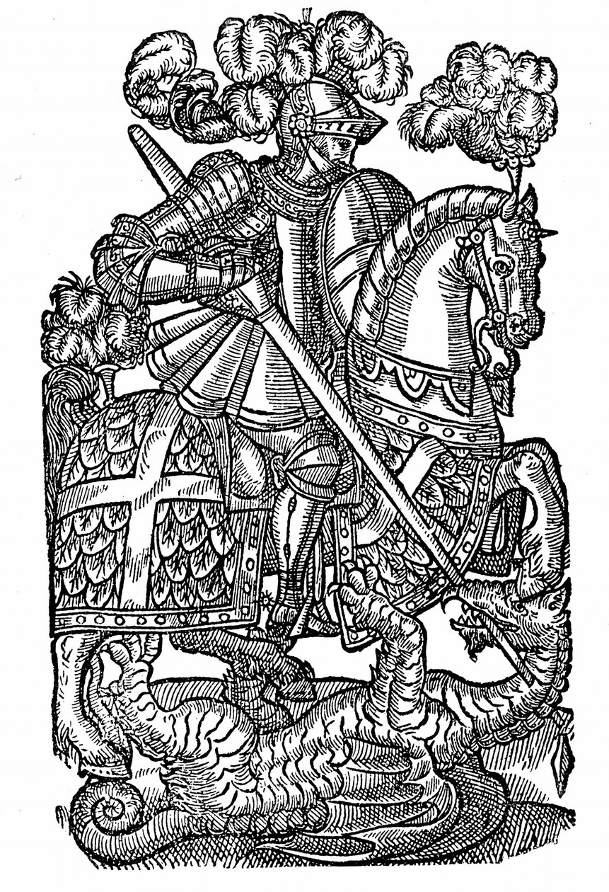 Szent György (megh. 303 körül), a vöröskeresztes lovag, aki megöli a sárkányt. alkotó: English School