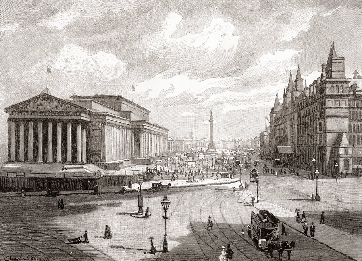 Szent György csarnok és Lime Street, Liverpool, a "Cities of the World" című, 1893 körül megjelent kiadványból (nyomtatás). alkotó: English School