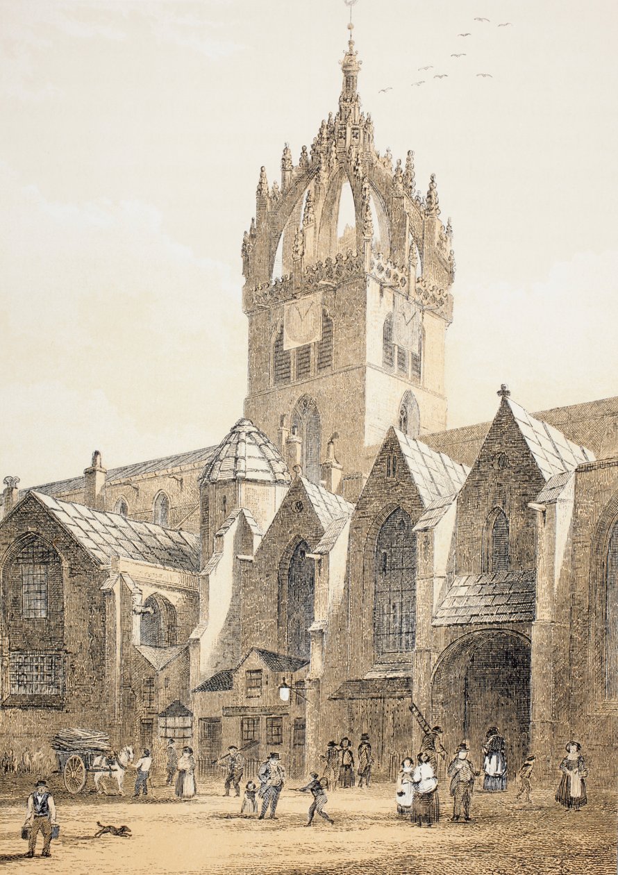 St. Giles katedrális vagy az edinburghi High Kirk, John Howie (1735-93) 1879-ben megjelent „A skótok méltósága Howie szerint második kiadása, 1781” című művéből alkotó: English School