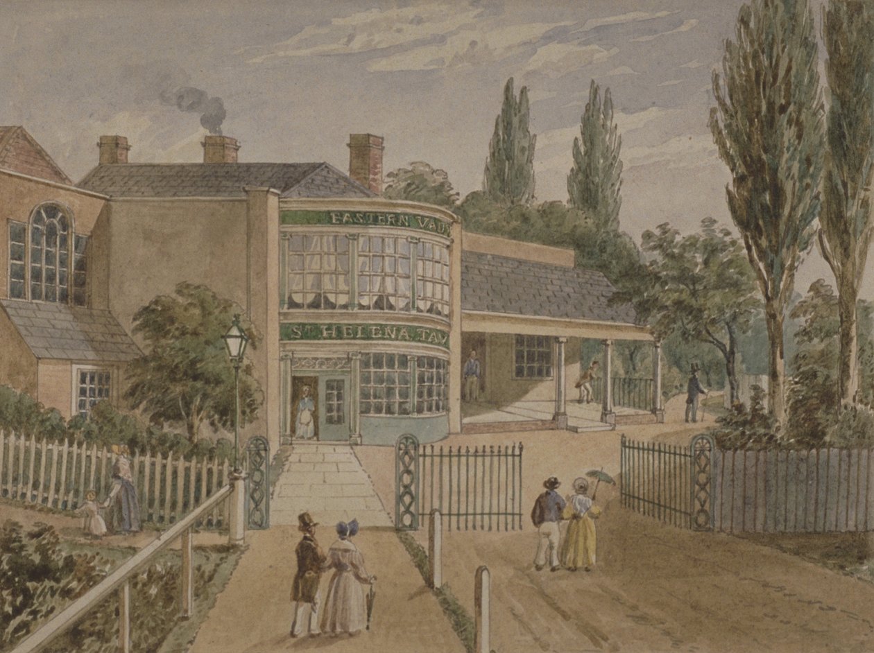 St Helena tea-gardens, Lower Road, Rotherhithe, 1860 körül (wc papíron) alkotó: English School