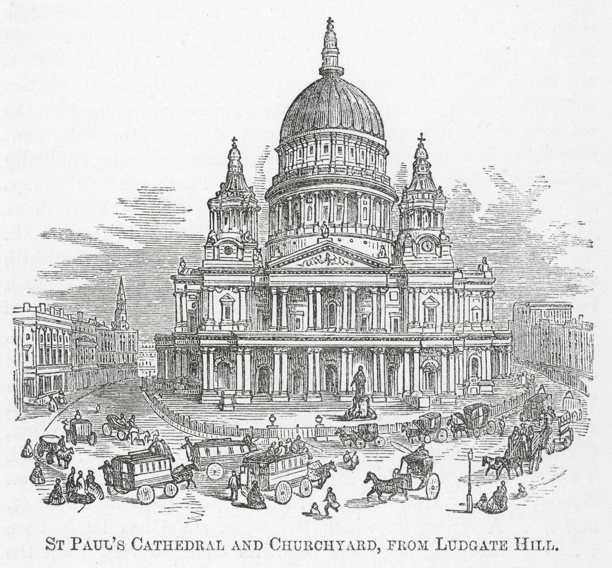 A Szent Pál székesegyház és a templomkert a Ludgate Hillről (metszet) alkotó: English School