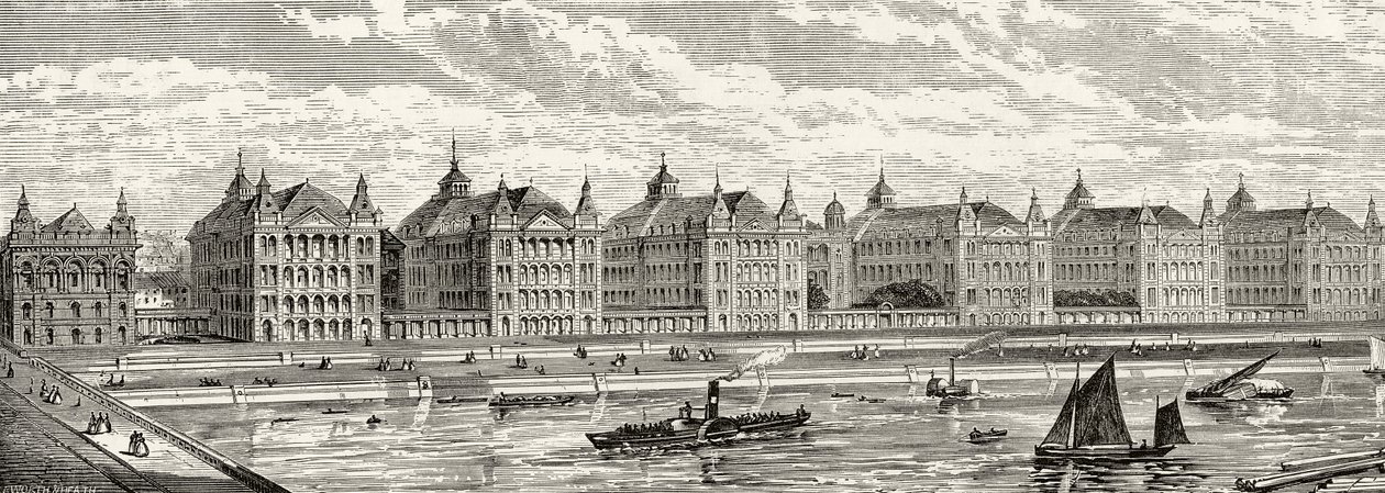 A Szent Tamás Kórház a XIX. században, Richard Lovett tiszteletes „London Pictures: Drawn with Pencil” című művéből, 1890-ben. alkotó: English School