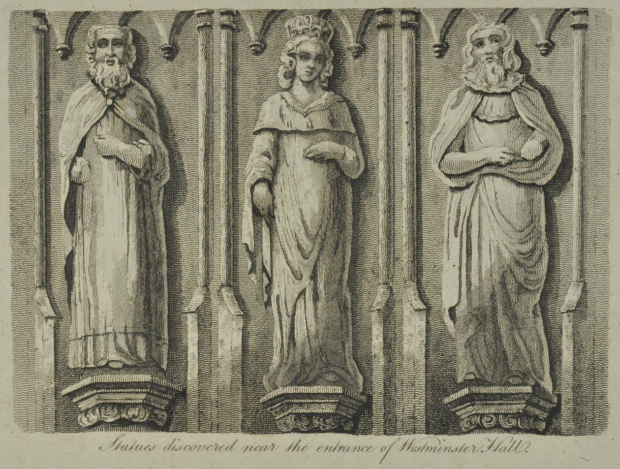 Szobrokat fedeztek fel a Westminster Hall bejárata közelében, 1807-ben alkotó: English School