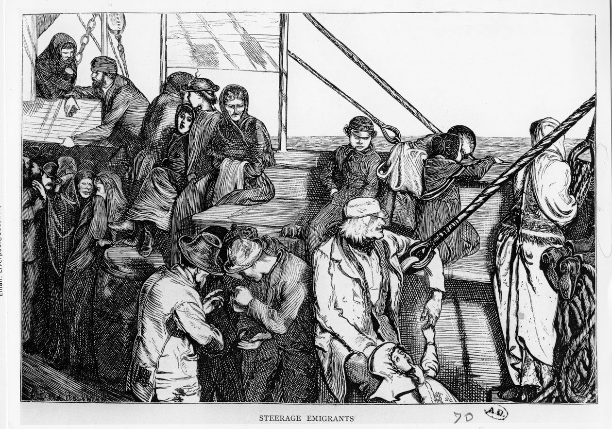 Kormányzó emigránsok egy utasszállító hajó fedélzetén Európából az Újvilágba, 1870 körül alkotó: English School