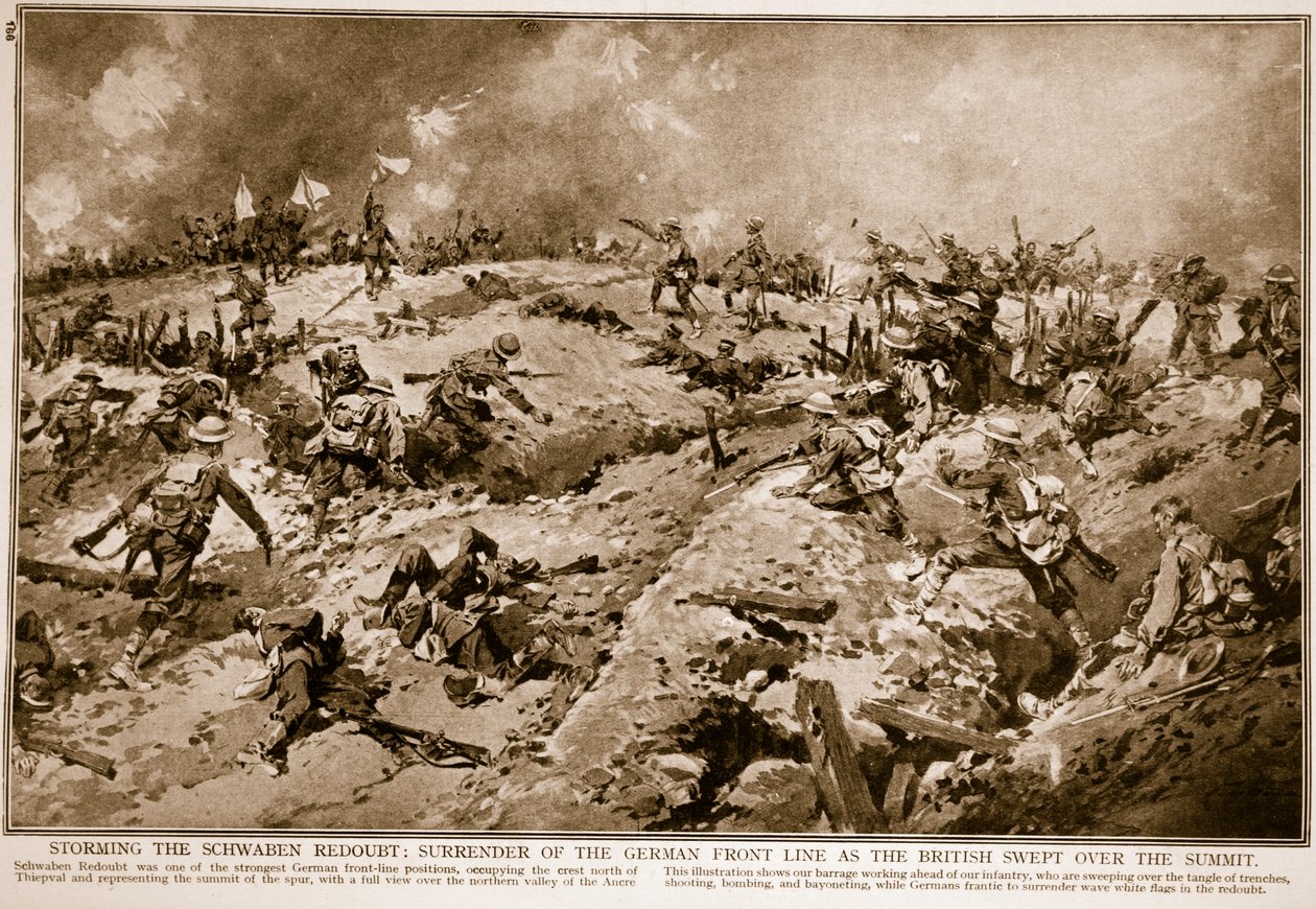 A Schwaben Redoubt megtámadása: a német frontvonal feladása, amikor a britek átsöpörtek a csúcson, 1914-1919 alkotó: English School