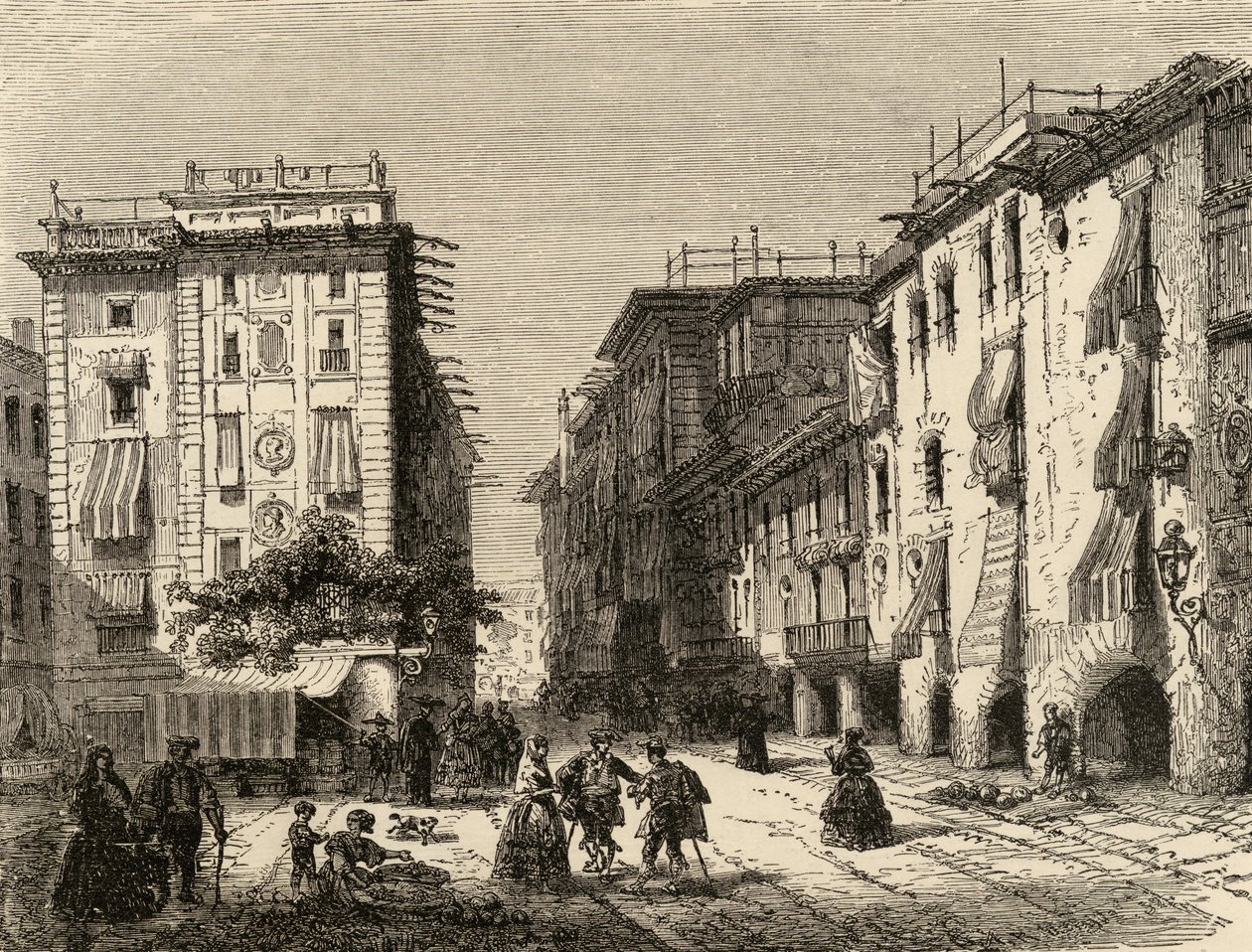 Barcelonai utca, Samuel Manning tiszteletes "Spanish Pictures" illusztrációja (metszet) alkotó: English School