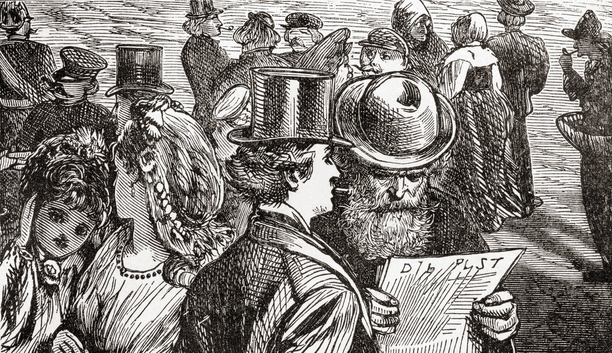 Utcai jelenet a 19. századi Berlinben, Németországban, Ward és Lock 1882 körül megjelent illusztrált világtörténetéből. alkotó: English School
