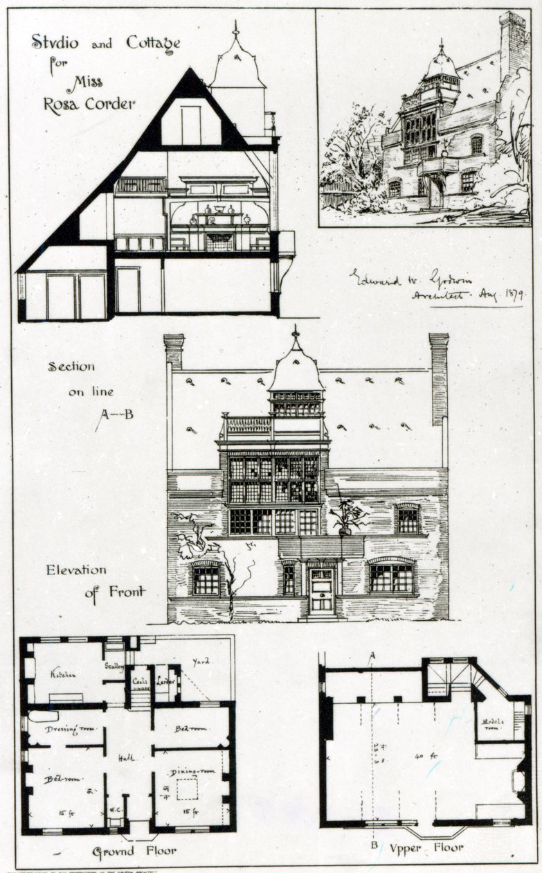 Stúdió és kunyhó Miss Rosa Corder számára, a The British Architecttől, 1879. október 3 alkotó: English School