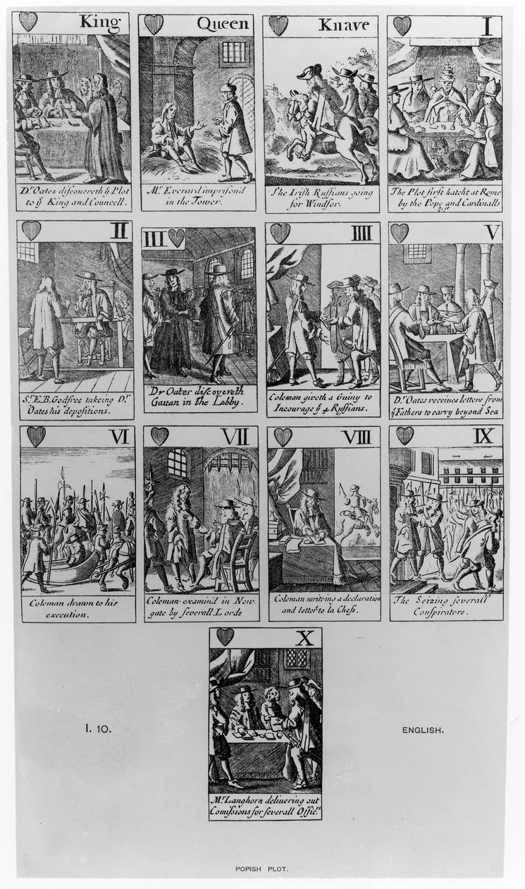 Szívek öltönye, amely a „pápai cselekményt” illusztrálja, 1679 alkotó: English School