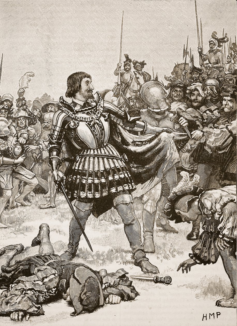 Ferenc megadása a paviai csatamezőn, illusztráció a Cassells Illustrated History of England-ből (szépia fotó) alkotó: English School