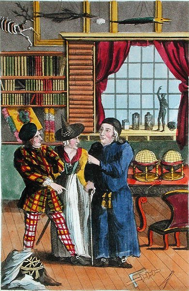 Swaney Cunningham kalandja az asztrológussal, 1822-ben megjelent „A legünnepeltebb országúti rablók és utcai rablók élete és kalandjai...” illusztrációja (színes litó) alkotó: English School