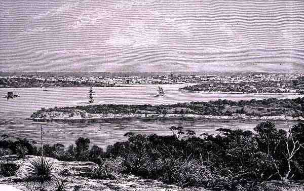 Sydney Harbour, Új-Dél-Wales, Ausztrália, az „Australian Pictures”, pub. a The Religious Tract Society által alkotó: English School