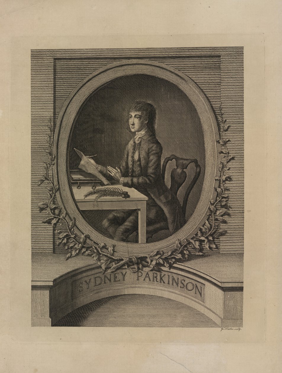 Sydney Parkinson, „A Journal of a Voyage to the South Seas, Őfelsége hajóján, az Endeavourban (James Cook kapitány parancsnoksága alatt)” előlapja, 1773 (metszet) alkotó: English School