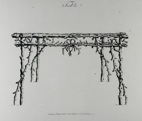 Táblázat, William Wrighte „Grotesque Architecture, or Rural Amusement” című könyvéből, 1768-ban megjelent (metszet) (f/w fotó) alkotó: English School