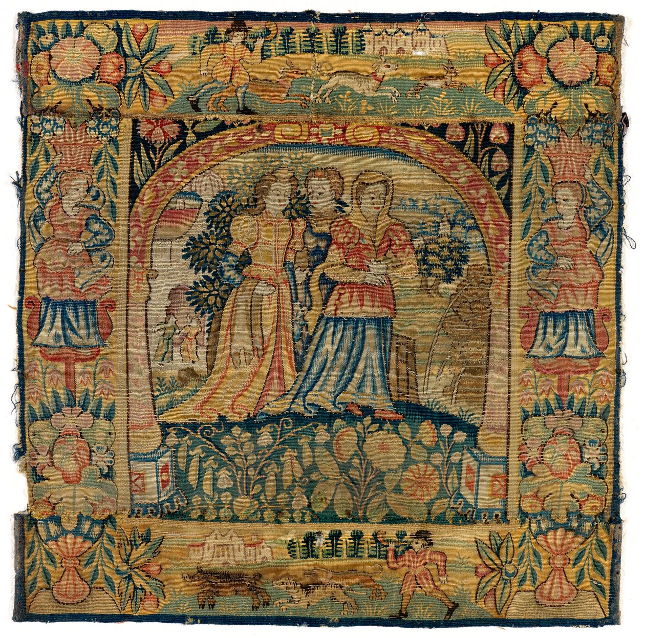 Gobelin párnahuzat, amely Susannah-t ábrázolja a fürdőbe menet, az angliai Sheldonban készült, 1600 után (gyapjú) alkotó: English School