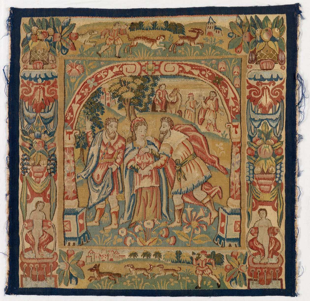 Tapestry panel depicting The Queen of Sheba meeting Solomon, made in Sheldon, England alkotó: English School