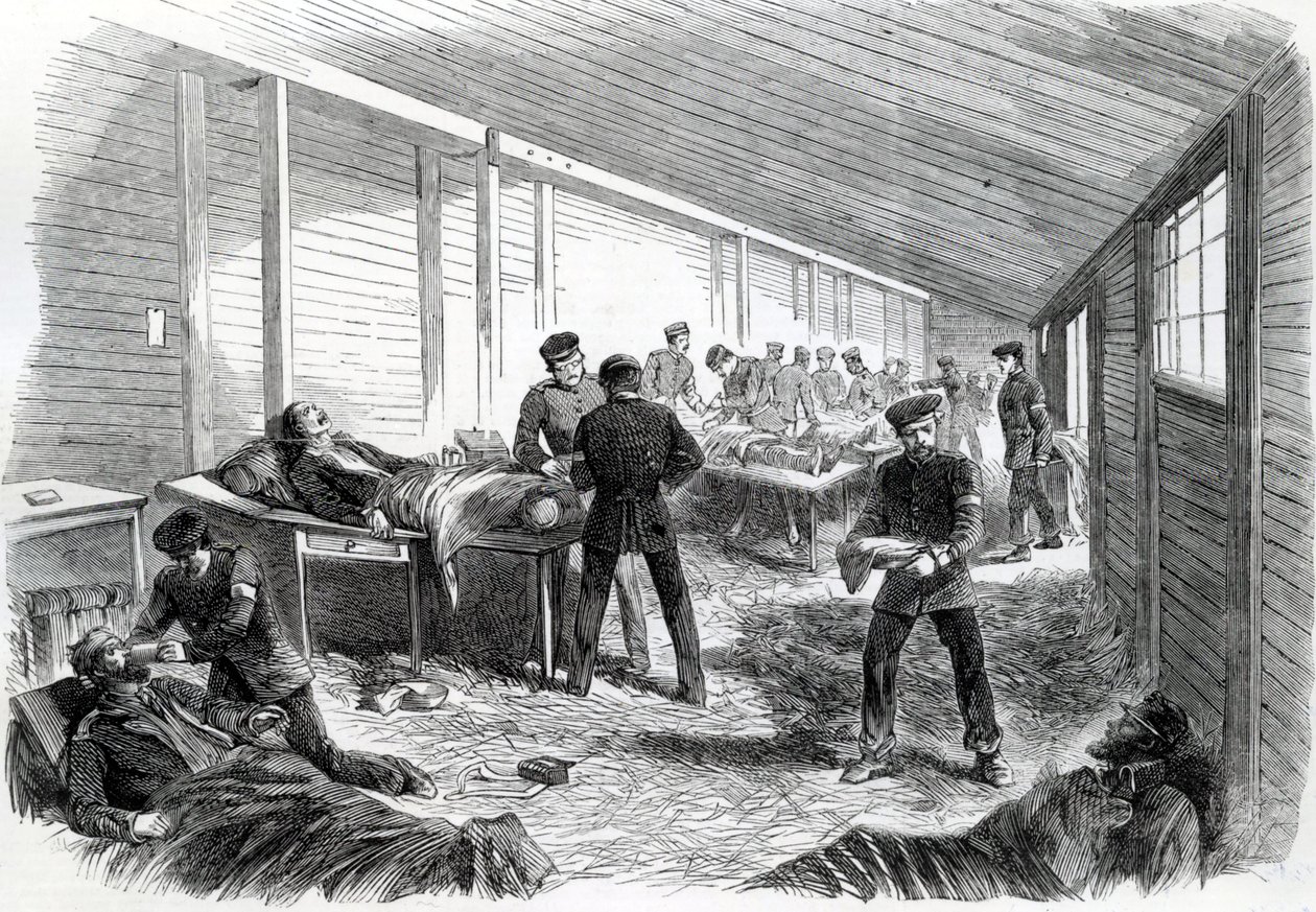 Ideiglenes tábori kórház a második porosz párhuzamos dueppeli mögött, 1864 alkotó: English School