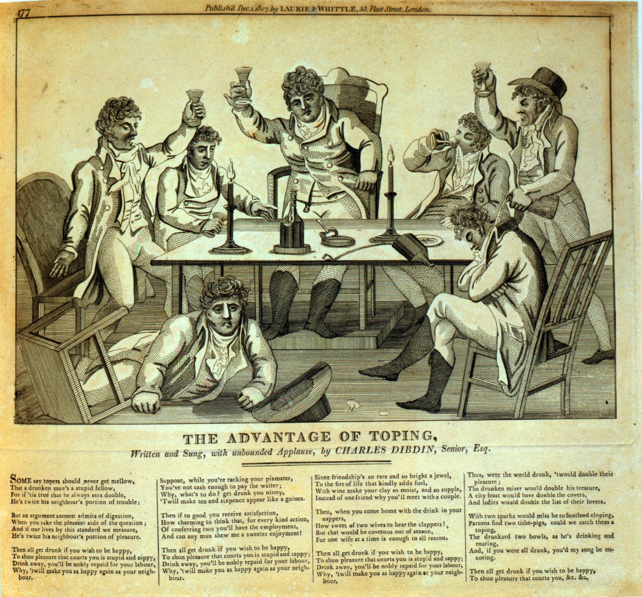 The Advantage of Toping, Írta és énekelte Charles Dibdin (1745-1814), pub. Írta: Laurie & Whittle, 1807 alkotó: English School