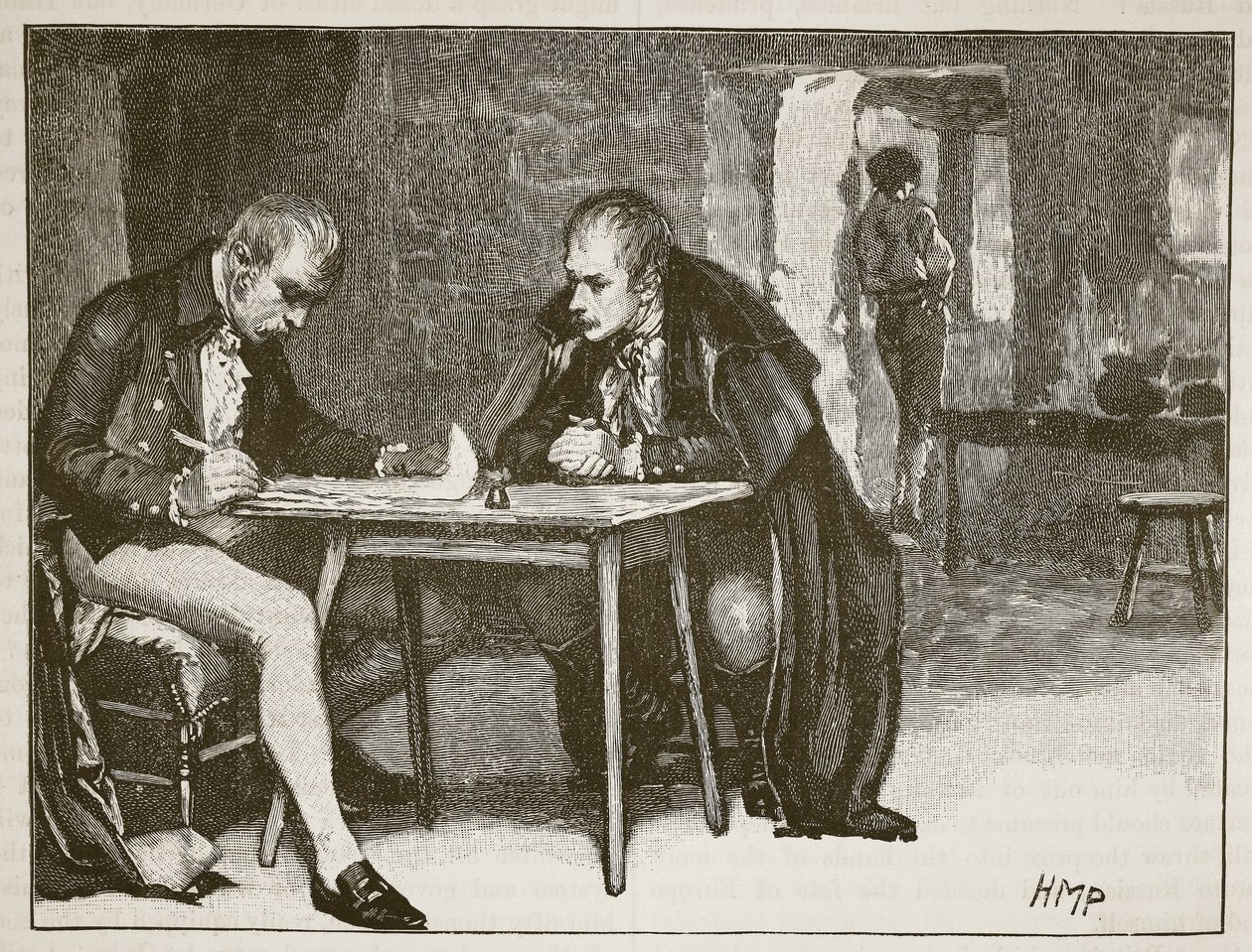 Nagy-Britannia és Svédország ügynökei aláírják a Napóleon elleni szerződést, illusztráció a Cassells Illustrated History of Englandből (szépia fotó) alkotó: English School
