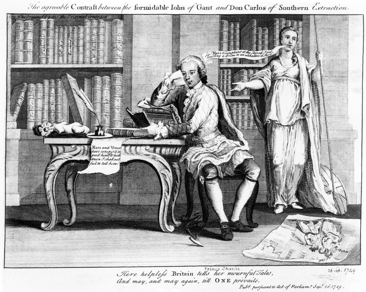 Az 1749-es, félelmetes Gant János és Don Carlos, a Déli Kivonatból származó elfogadható kontraszt alkotó: English School