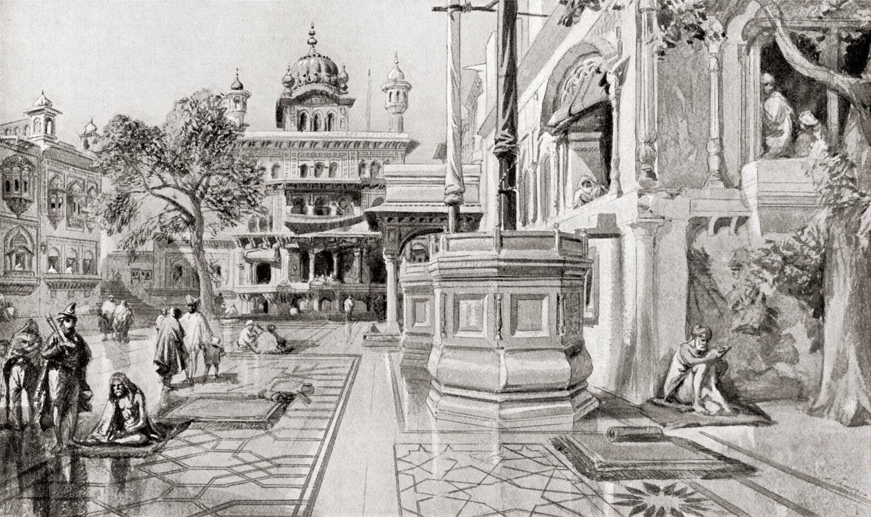 Az Akal Takht vagy Akal Bunga, Harmandir Sahib (Aranytemplom) komplexum, Amritsar, Punjab, India 1864-ben, Hutchinson