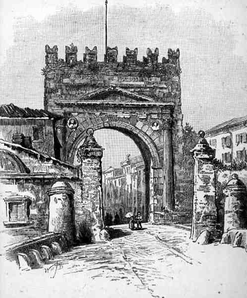 Augustus íve, Rimini, Olaszország, „A festői mediterrán” 3. kötetéből, kiadó: Cassell and Co. Ltd. alkotó: English School