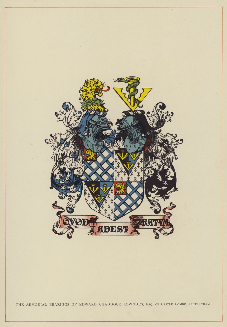 Edward Chaddock Lowndes, Esquire of Castle Combe, Chippenham címeres címere (színes litográfia) alkotó: English School