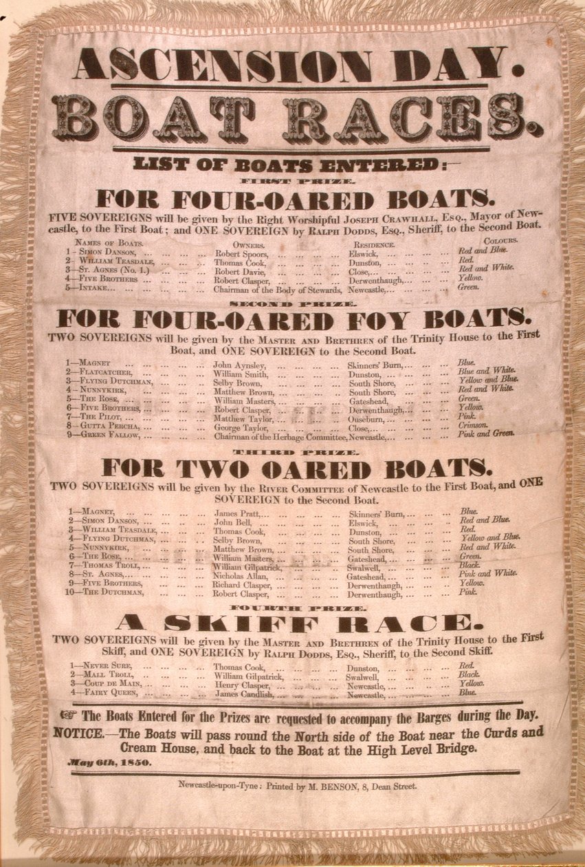 A mennybemeneteli hajóverseny program, 1850. május 6. (selyem) alkotó: English School