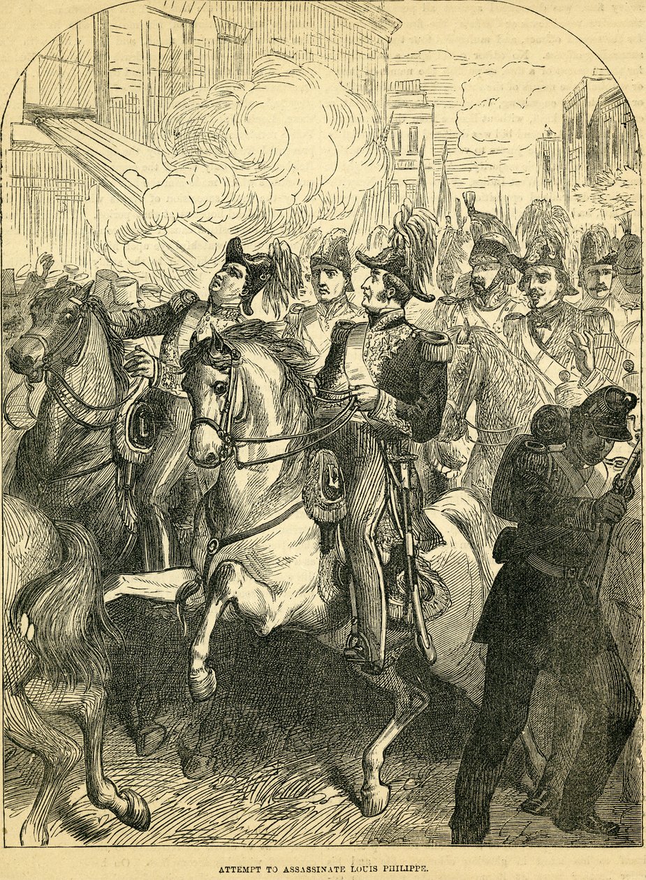 Lajos Fülöp francia király meggyilkolásának kísérlete, az illusztráció a Cassells Illustrated History of Englandből, 18571858 alkotó: English School