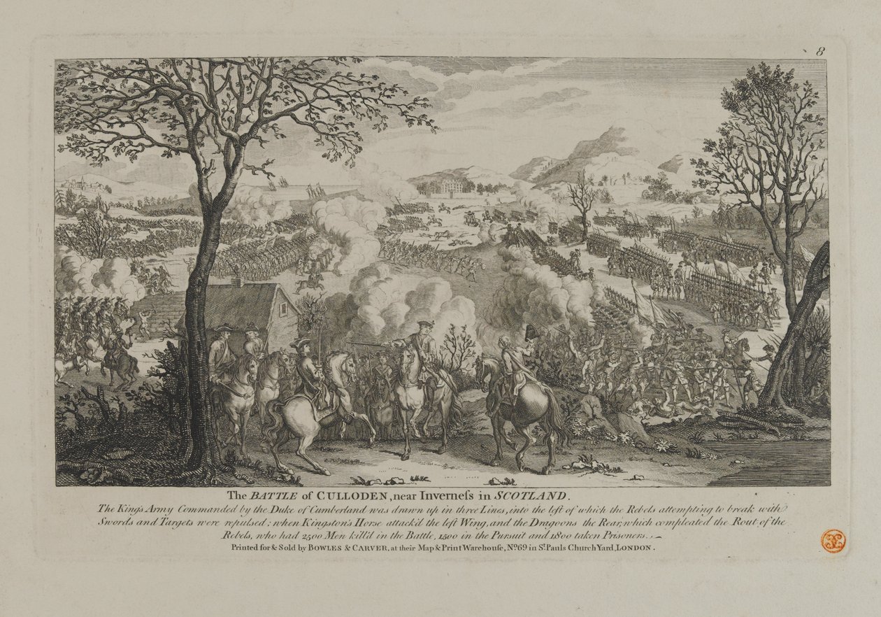 A cullodeni csata, a skóciai Inverness közelében, Bowles és Carver kiadása, 1746 alkotó: English School