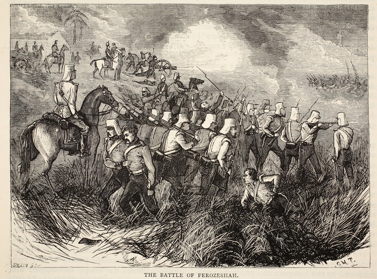 A ferozeshahi csata, a Cassells Illustrated History of England illusztrációja alkotó: English School